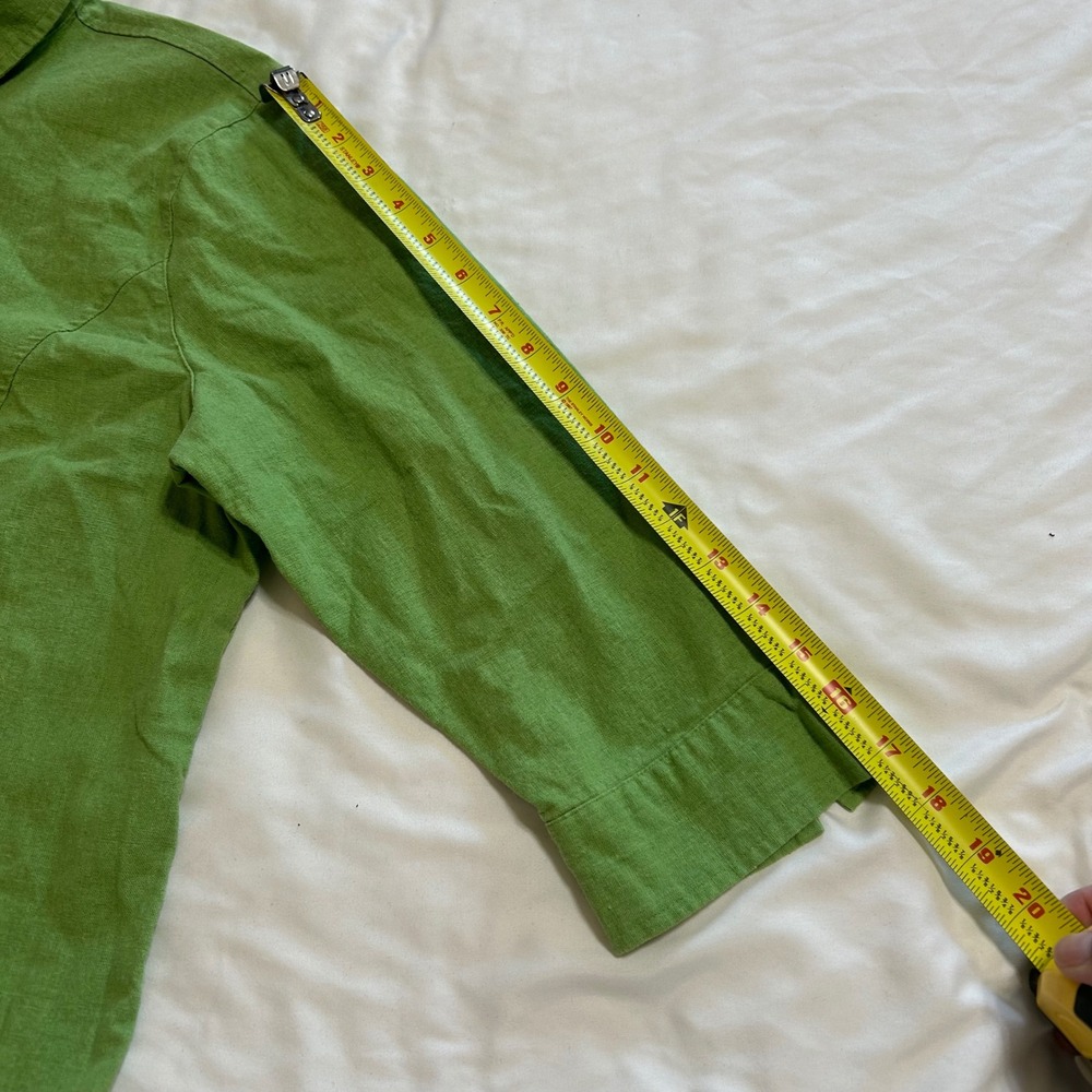 Jaclyn Smith Womens XL Green Button Front 3/4 Sleeve Blouse Linen Look Top - Picture 4 of 10